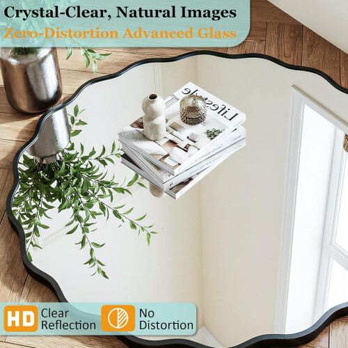 80cm Wavy Aluminum Edge Bathroom Wall Mirror Black 2