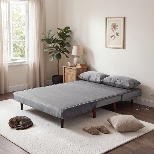 Double Sofa Bed Sleeper Foldable Portable Grey 1