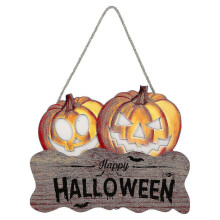Halloween Door Sign with Lights Wooden Hanging Decor Orange Theme Holiday Home Decoration