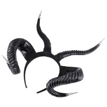 Diadema con cuernos de cabra, diadema para fiesta de Halloween, plástico negro y plateado, Unisex