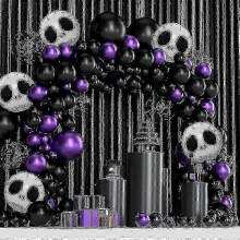 Kit Arco di Palloncini di Halloween Coriandoli Neri Viola e Palloncini con Teschio per la Festa di Compleanno dei Bambini