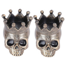 Skull Candle Holders 2 Pack Resin Coffee Gothic Halloween Decor 8x7x8cm
