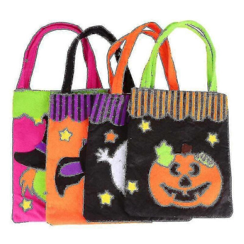 Pacote com 4 sacos de doces de Halloween em tecido não tecido 10,6 x 8,1 polegadas preto e laranja 2