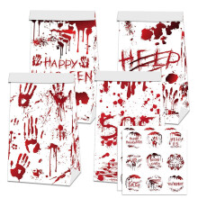 Sacs de friandises d'Halloween en papier, 12 pièces, motifs de squelette de citrouille, autocollants de scellage inclus