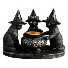 Gothic Resin Cat Candle Holder Halloween Black Cat with Witch Hat Tea Light Holder Statue