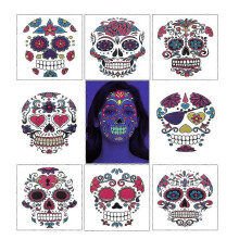 Glow in the Dark Day of the Dead Face Tattoos Sugar Skull Stickers Halloween Temporary Makeup for Men Women Kids
