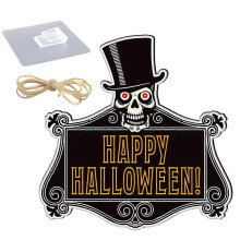 Halloween Wood Hanging Sign Skeleton Shape Front Door Welcome Wall Plaque Decoration