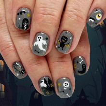 Halloween Press on Nails 24 ks Strašidelný dizajn krídel netopierej kostry žiariaci v tmavom ABS