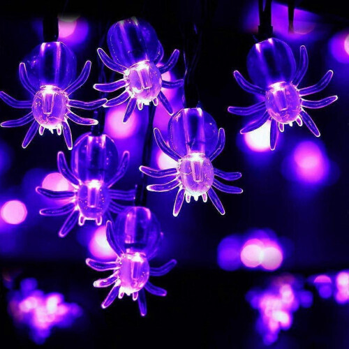 20 LED Purple Spider String Lights Battery Operated Halloween 3m Length 1