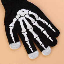 Glow in the Dark Skeleton Print Touchscreen Knit Gloves for Men Women - White, Winter Warm Gloves
