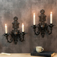 Candle Sconces Set of 2 Rustic Black Metal for Stick Candles Gothic Wall Decor