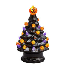 Halloween Tree Ornament LED Luminous White Mini Ceramic Pumpkin 15x15x24cm