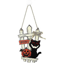 Halloween Hanging Sign Plywood Pumpkin Wreath Door Decoration Welcome Sign 30 cm