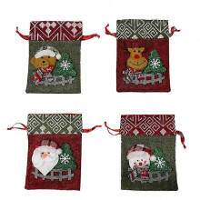 Paquet de 4 sacs de Noël en toile avec cordon de serrage, 20x15 cm, pour bonbons, friandises, cadeaux de fête