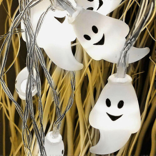Ghost String Lights Halloween Decoration Plastic LED 10 Lights Battery Operated White Light 150cm 1
