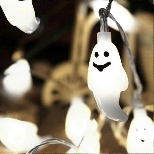 Ghost String Lights Halloween Decoration Plastic LED 10 Lights Battery Operated White Light 150cm 2