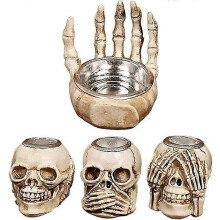 Suporte de vela de caveira em resina esqueleto vintage para quarto sala de estar decoração de Natal de Halloween