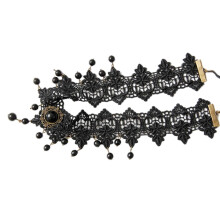 Lace Pearls Bridal Headband for Women Wedding Hair Accessory Black Elastic