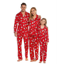 Family Christmas Pajamas, Polyester Spandex, Long Sleeve V-Neck, Elastic Waist, Christmas Tree Print
