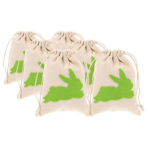 Easter Bunny Canvas Drawstring Bags Reusable Candy Storage 6 Pack