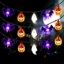 Luzes de corda de Halloween alimentadas por bateria 20 pés 30 LED Abóbora morcego temporizador fantasma 8 modos à prova d'água IP65