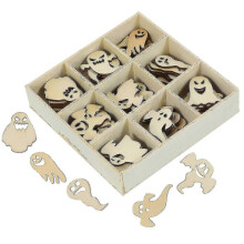 Wooden Halloween Ornaments 72 Pieces Assorted Ghost Spider Pumpkin Designs Hanging Decor for DIY Crafts