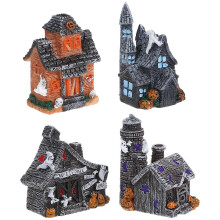 Halloween Miniature House Figurines 4Pcs Resin Ornaments Assorted Color for Decor