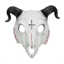 Máscara de esqueleto de cabra de Halloween com chifres curvos, faixa elástica ajustável, para adultos e crianças 6+