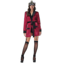 Traje de Halloween Vinho Vermelho Manga Longa Roupão Curto Companhia Aérea Role Play Bar Pijama para Adulto