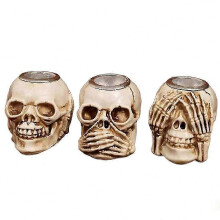 Skull Candle Holder 3-Pack Resin Taper See No Evil Speak No Evil Hear No Evil Halloween
