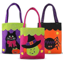 Sacs à bonbons d'Halloween en feutre avec poignées, lot de 3 – citrouille, chat noir, araignée, sorcière