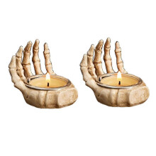 Halloween Resin Skull Ornament with Fingers Candle Holder for Desktop Gothic Decor