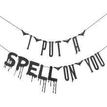 Halloween Banner Preto Glitter Bat e Letra Design 3m Corda Comprimento Decoração de Festa