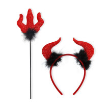 Diabelska opaska i diabelska różdżka Halloween Cosplay Akcesoria Tkanina Czarny Czerwony dla dorosłych Dzieci