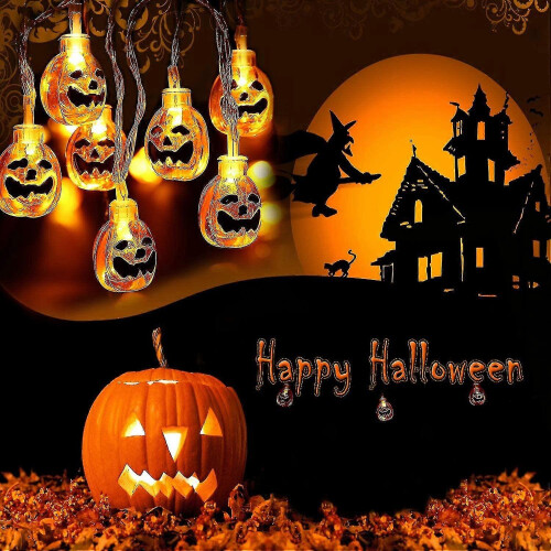 Halloween String Lights 30 LED Pumpkin Orange 10.8ft 3D Plastic Indoor Decor 2