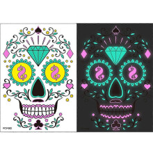 Temporary Tattoo Glow in Dark Skull Waterproof Full Face Halloween 15x21 cm