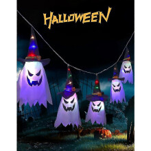 Luzes de corda fantasma de Halloween 30 LED 9,8 pés 5 fantasmas com chapéus de bruxa operados por bateria em ambientes internos e externos 2 modos