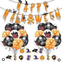 Halloween-Party-Luftballons-Dekorationsset, 20 Latex-Luftballons mit Kürbis-Totenkopf-Kopf, Banner, Cupcake-Topper für drinnen und draußen