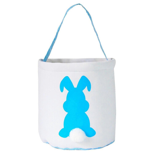 Canvas Easter Basket, Blue 23x25cm, Rabbit Print, Lightweight, Foldable, for Eggs Candy
