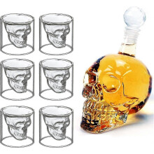 Carafe à décanter en forme de crâne de cristal 700 ml avec 6 verres à shot tête de mort Carafe à whisky et à vodka 3D