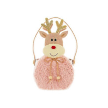 Joulukarkkilaukku Pinkki Poro Pieni Kangas 21x12cm karkkimakeisille