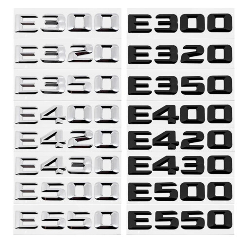 Zelfklevend embleem met letter en cijfer voor de achterbak van de auto, compatibel met E300, E320, E350, E400, E420, E430, E500 en E550 2