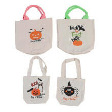 Trick or Treat Canvas Tote Bag 4 Pack Reusable Shopping Tote for Halloween Candy Snacks