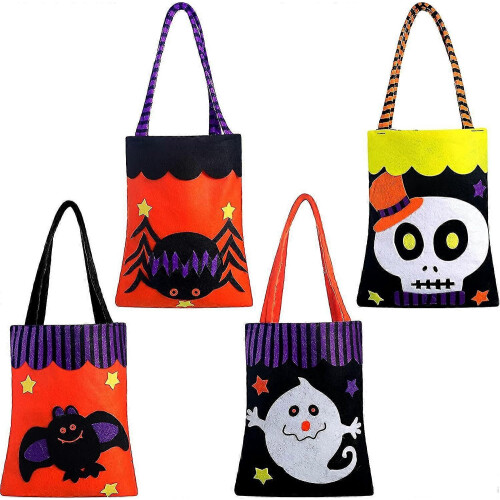 Pacote com 4 sacolas de lona para Halloween de 10 x 7 polegadas, sacolas reutilizáveis de doces ou travessuras