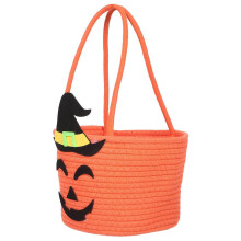 Sac fourre-tout à bonbons d'Halloween avec poignée, corde en coton orange, 13,36 x 9,82 x 8,06 pouces, Trick or Treat