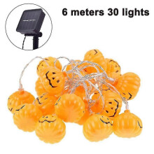 Luzes solares de corda de abóbora 30 LED 6m branco quente IP65 à prova d'água decoração de Halloween ao ar livre