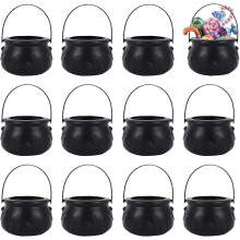Paquet de 12 mini chaudrons de sorcière noirs 6 cm porte-bonbons Halloween Trick or Treat avec poignée