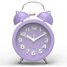 Réveil à Double Cloche Fort avec Compatible Mouvement Quartz Silencieux, Coque Métal Violet, Veilleuse