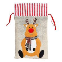Sackleinen-Beutel mit Kordelzug, Rentier-Stickerei, Süßigkeiten-Aufbewahrung, Kinder-Weihnachtsstrumpf, 30 x 18 cm
