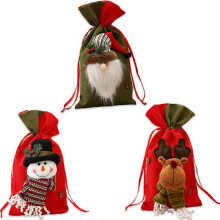 3 Pack joulukankaalle kiristysnauhakassit, karkkipussi herkkuja varten, juhlatarvikkeita